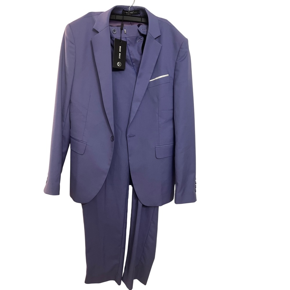 Mage Male Men's Lavender Suit Jacket Pants Set Size‎ S Slim Fit Formal Business